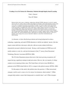 Journal of Virginia Science Education  v4, n2 Creating a Love for Science for Elementary Students through Inquiry-based Learning Trina L. Spencer