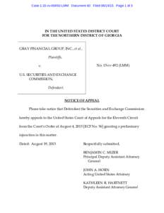 Case 1:15-cvLMM Document 60 FiledPage 1 of 3  IN THE UNITED STATES DISTRICT COURT FOR THE NORTHERN DISTRICT OF GEORGIA GRAY FINANCIAL GROUP, INC., et al., Plaintiffs,