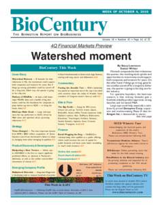 WEEK OF OCTOBER 4, 2010  BioCentury THE BERNSTEIN REPORT ON BIOBUSINESS  Volume 18  Number 43  Page A1 of 35