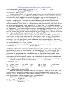 Southern Campaign American Revolution Pension Statements Pension application of Robert Nelson (Nillson) W26571 Mary hq10 Transcribed by Will Graves [State of Illinois, White County]