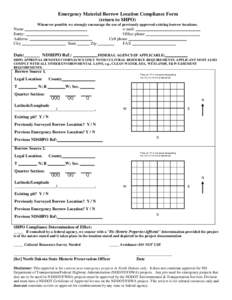 Emergency Material Borrow Location Compliance Form (return to SHPO) Whenever possible we strongly encourage the use of previously approved existing borrow locations. Name ______________________________ e-mail: __________