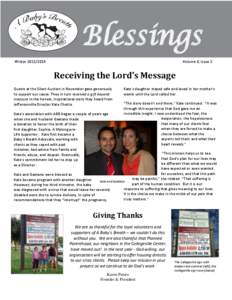 Blessings Winter[removed]Volume 8, Issue 2  Receiving the Lord’s Message