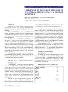 Journal of IMAB - Annual Proceeding (Scientific Papers) 2011, vol. 17, book 1  PREDICTORS OF SUSTAINED RESPONSE TO INTERFERON-BASED THERAPY IN CHRONIC HEPATITIS B Deian Jelev, Krasimir Antonov, Aneta Ivanova, Zahariy Kra