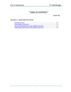 City of Greenacres  FY 2008 Budget **TABLE OF CONTENTS** PAGE NO.