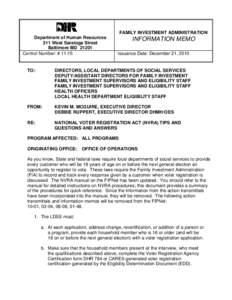 FAMILY INVESTMENT ADMINISTRATION Department of Human Resources 311 West Saratoga Street Baltimore MD[removed]Control Number: # 11-15