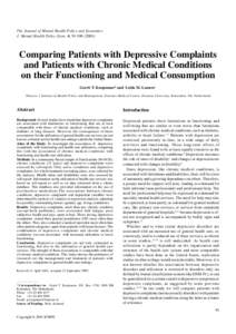 The Journal of Mental Health Policy and Economics J. Mental Health Policy Econ. 4, Comparing Patients with Depressive Complaints and Patients with Chronic Medical Conditions on their Functioning and Medical