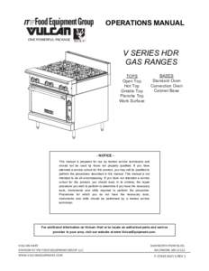 OPERATIONS MANUAL ONE POWERFUL PACKAGE V SERIES HDR GAS RANGES TOPS