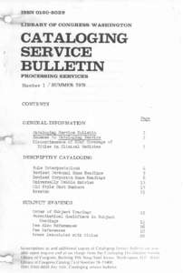 Cataloging Service Bulletin 1, Summer 1978