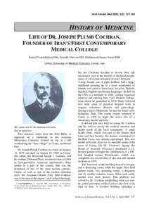 Arch Iranian Med 2002; 5(2): [removed]HISTORY OF MEDICINE LIFE OF DR. JOSEPH PLUMB COCHRAN, FOUNDER OF IRAN’S FIRST CONTEMPORARY MEDICAL COLLEGE