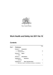 New South Wales  Work Health and Safety Act 2011 No 10 Contents Page