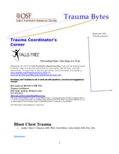 Trauma Bytes September 2013 Volume 6, Issue 9 Trauma Coordinator’s Corner