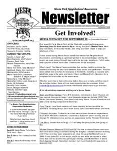 Mesta Park Neighborhood Association  Newsletter News and information for ALL residents of the Mesta Park Historic Preservation District September 2014