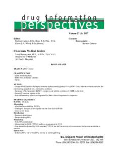 Volume 27 (1), 2007 Editors Barbara Cadario, B.Sc.(Hon), B.Sc.Phm., M.Sc. Karen L.A. Wlock, B.Sc.(Pharm.)  Contents