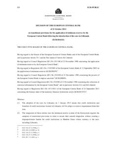 Microsoft Word - EN Decision ECB#2f2014#2f42 on transitional provisions for the application of minimum reserves in Lithuania_.d