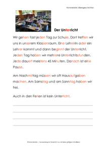 Hamsterkiste Silbengeschichten  Der Unterricht Wir gehen fast jeden Tag zur Schule. Dort treffen wir uns in unserem Klassenraum. Eine Lehrerin oder ein Lehrer kommt und dann beginnt der Unterricht.