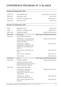 CONFERENCE PROGRAM AT A GLANCE Sunday 28 SeptemberPost-graduate Day