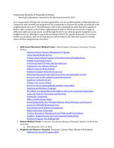 Community Benefits of Hospitals in Boston  Based off of information reported to the Attorney General for 2011 As a requirement of being a tax-exempt organization, not-for-profit hospitals in Massachusetts are required to