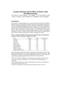 Genomic Selection and its Effects on Dairy Cattle Breeding Programs K.A. Weigel*, G. de los Campos*,†, A.I. Vazquez*,†, C.P. Van Tassell‡, G.J.M. Rosa*, D. Gianola*, J.R. O’Connell§, P.M. VanRaden‡, and G.R. W