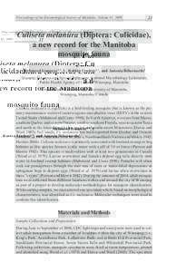 Proceedings of the Entomological Society of Manitoba, Volume 65, [removed]Culiseta melanura (Diptera: Culicidae), a new record for the Manitoba