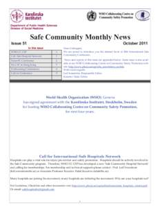 Department of Public Health Sciences Division of Social Medicine Issue 51  Safe Community Monthly News