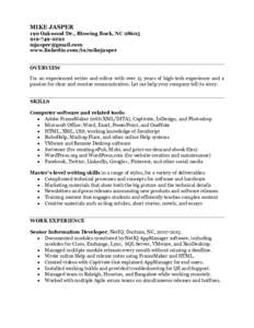 MIKE JASPER 190 Oakwood Dr., Blowing Rock, NC2292  www.linkedin.com/in/mikejasper OVERVIEW