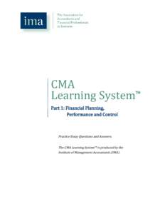 CMA Learning System TM  Part 1: Financial Planning,