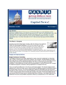 Capitol News! November 15, 2013 Vol. 10, Issue 7  Dear Member,
