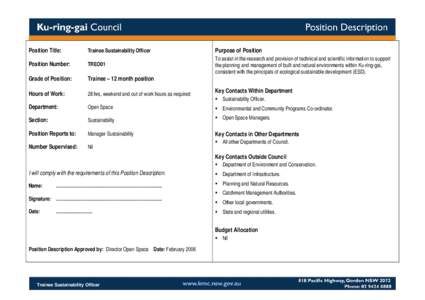 Position Title:  Trainee Sustainability Officer Purpose of Position