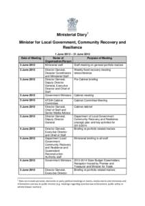 Ministerial Diary1 Minister for Local Government, Community Recovery and Resilience Date of Meeting 3 June[removed]June 2013