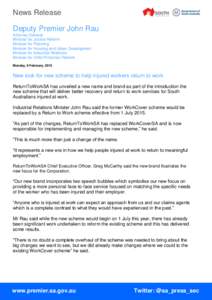 News Release Deputy Premier John Rau Attorney-General Minister for Justice Reform Minister for Planning Minister for Housing and Urban Development