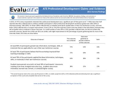 ATE Professional Development Claims and Evidence 2011 Survey Findings   Program improvement was evaluated ce Foundation under Grant No. . Any opinions, findings, and conclusions or  This ma