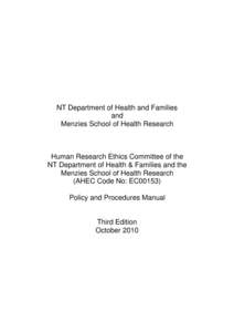 NT Department of Health and Families and Menzies School of Health Research Human Research Ethics Committee of the NT Department of Health & Families and the