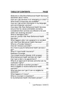 TABLE OF CONTENTS  PAGE Welcome to Gila River Behavioral Health Services 3 Statement about Terms......................................... 3