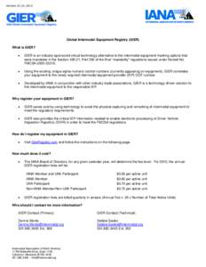 VersionGlobal Intermodal Equipment Registry (GIER) What is GIER? 