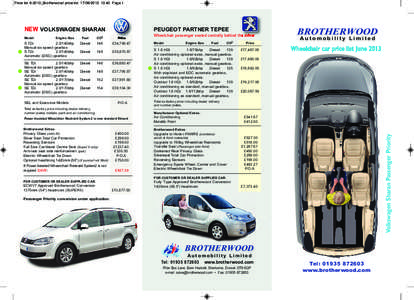Price list 6-2013_Brotherwood price list[removed]:40 Page 1  NEW VOLKSWAGEN SHARAN PEUGEOT PARTNER TEPEE