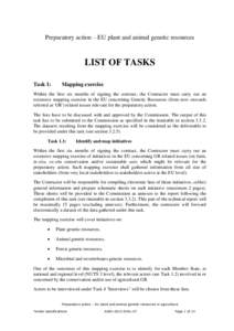 Preparatory action – EU plant and animal genetic resources  LIST OF TASKS Task 1:  Mapping exercise