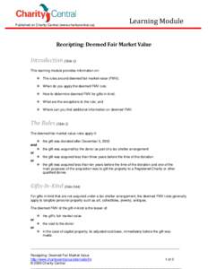 Published on Charity Central (www.charitycentral.ca)  Learning Module Receipting: Deemed Fair Market Value