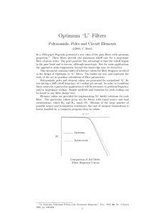 Optimum “L” Filters Polynomials, Poles and Circuit Elements c 2004, C. Bond.