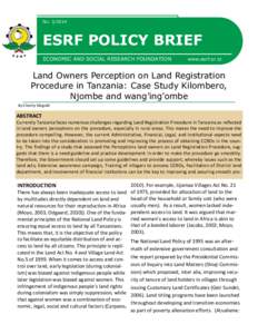 NOESRF POLICY BRIEF ECONOMIC AND SOCIAL RESEARCH FOUNDATION  www.esrf.or.tz