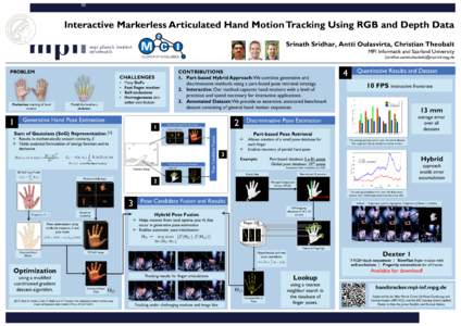 Interactive Markerless Articulated Hand Motion Tracking Using RGB and Depth Data Srinath Sridhar, Antti Oulasvirta, Christian Theobalt MPI Informatik and Saarland University {ssridhar,oantti,theobalt}@mpi-inf.mpg.de  PRO