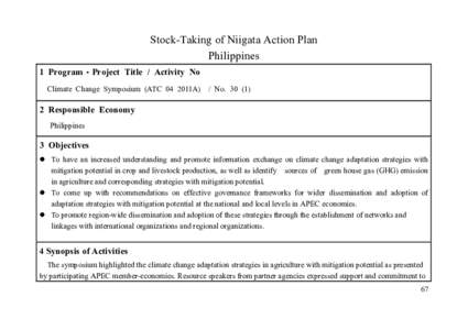 Stock-Taking of Niigata Action Plan Philippines 1 Program・Project Title / Activity No Climate Change Symposium (ATC 04 2011A)  / No[removed])