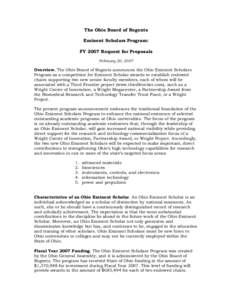 The Ohio Board of Regents Eminent Scholars Program: FY 2007 Request for Proposals February 20, 2007  Overview. The Ohio Board of Regents announces the Ohio Eminent Scholars