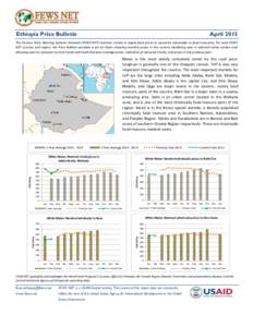 Ethiopia Price Bulletin  April 2015 The Famine Early Warning Systems Network (FEWS NET) monitors trends in staple food prices in countries vulnerable to food insecurity. For each FEWS NET country and region, the Price Bu