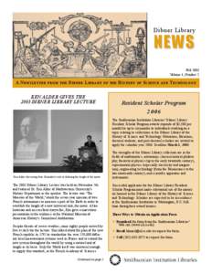 Dibner Library  NEWS Fall 2003 Volume 4, Number 2