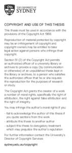 Copyright and use of this thesis This thesis must be used in accordance with the provisions of the Copyright Act[removed]Reproduction of material protected by copyright may be an infringement of copyright and copyright own