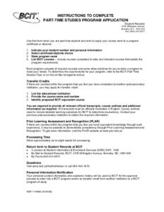 INSTRUCTIONS TO COMPLETE PART-TIME STUDIES PROGRAM APPLICATION Student Records[removed]Willingdon Avenue
