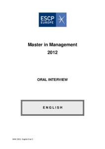 Master in Management 2012 ORAL INTERVIEW  ENGLISH