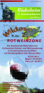 www.ruedesheim.de  Die Kräuterwind-Wirte laden ein: Kulinarische Kräuter- und Weinwanderung in Assmannshausen am Rhein mit Vier-Gang-Menü inkl. Wasser/Wein
