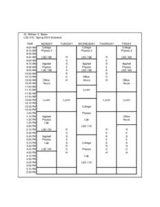 Dr. William V. Slaton LSCSpring 2015 Schedule TIME 8:00 AM 8:15 AM 8:30 AM