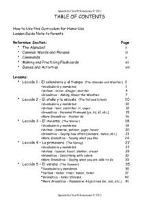 Spanish for You!® Estaciones © 2012  TABLE OF CONTENTS How to Use this Curriculum for Home Use Lesson Guide Note to Parents Reference Section: